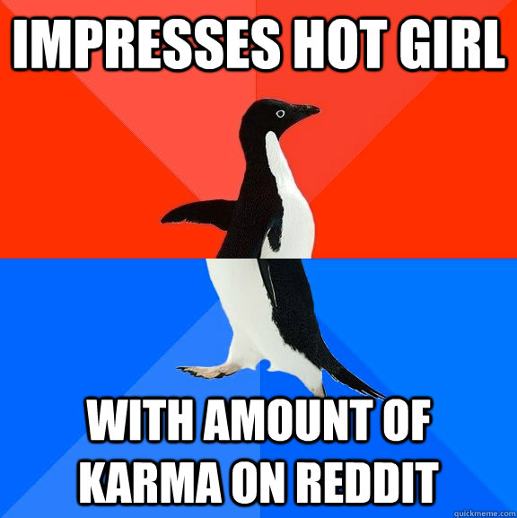 Impresses hot girl with amount of karma on reddit  Socially Awesome Awkward Penguin