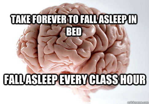 TAKE FOREVER TO FALL ASLEEP IN BED FALL ASLEEP EVERY CLASS HOUR  Scumbag Brain