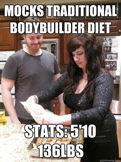 mocks traditional bodybuilder diet stats: 5'10 136lbs  