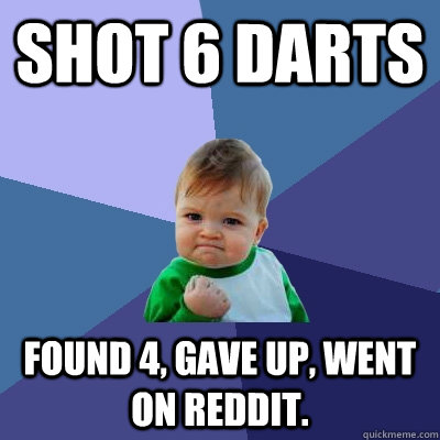 Shot 6 darts Found 4, gave up, went on reddit. - Shot 6 darts Found 4, gave up, went on reddit.  Success Kid