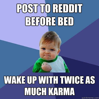 Post to reddit before bed Wake up with twice as much karma  Success Kid