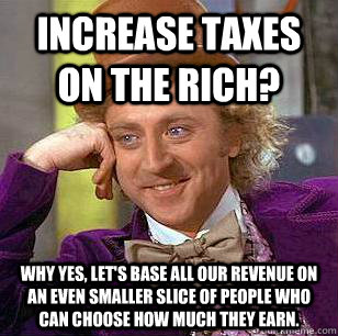 Increase Taxes on the Rich? Why yes, let's base all our revenue on an even smaller slice of people who can choose how much they earn.  Condescending Wonka