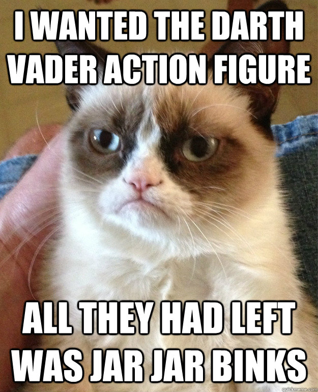I wanted the darth vader action figure all they had left was jar jar binks  Grumpy Cat
