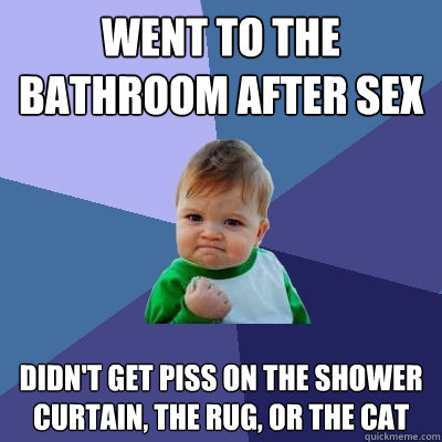 Went to the bathroom after sex didn't get piss on the shower curtain, the rug, or the cat - Went to the bathroom after sex didn't get piss on the shower curtain, the rug, or the cat  Success Kid