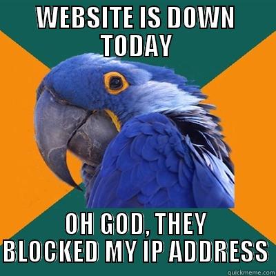 WEBSITE IS DOWN TODAY OH GOD, THEY BLOCKED MY IP ADDRESS Paranoid Parrot