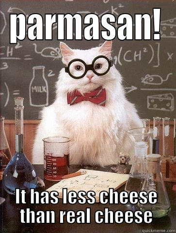 PARMASAN! IT HAS LESS CHEESE THAN REAL CHEESE Chemistry Cat