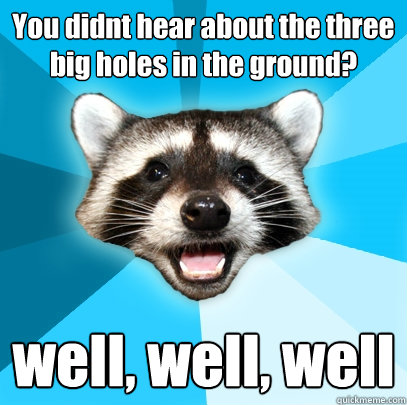 You didnt hear about the three big holes in the ground? well, well, well  Lame Pun Coon