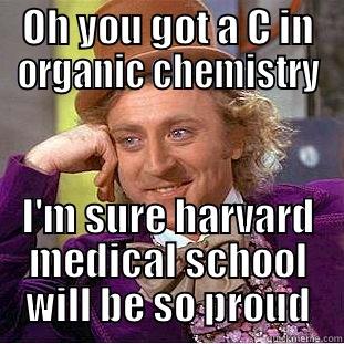 OH YOU GOT A C IN ORGANIC CHEMISTRY I'M SURE HARVARD MEDICAL SCHOOL WILL BE SO PROUD Condescending Wonka