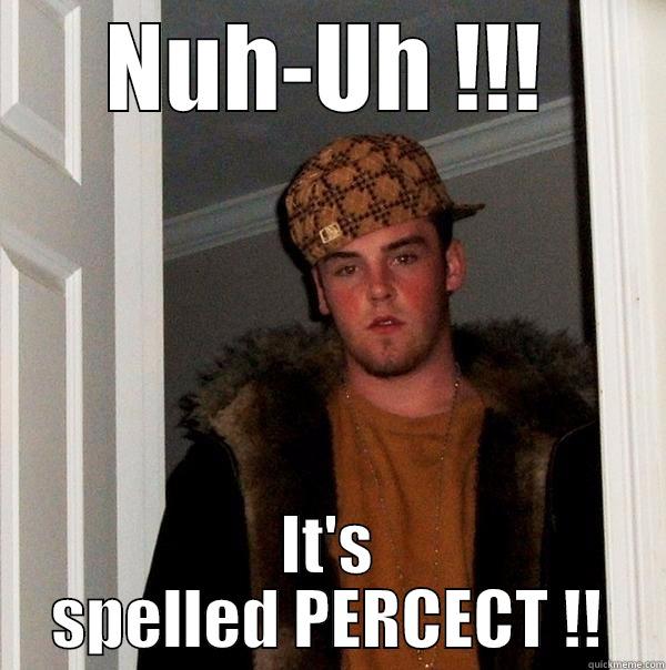 Nuh-Uh, It's spelled PERCECT !! - NUH-UH !!! IT'S SPELLED PERCECT !! Scumbag Steve