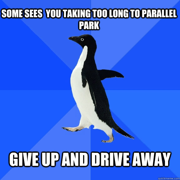 some sees  you Taking too long to parallel park  give up and drive away   Socially Awkward Penguin