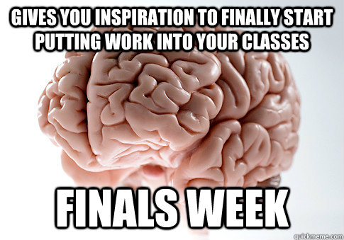 Gives you inspiration to finally start putting work into your classes FINALS WEEK  Scumbag Brain