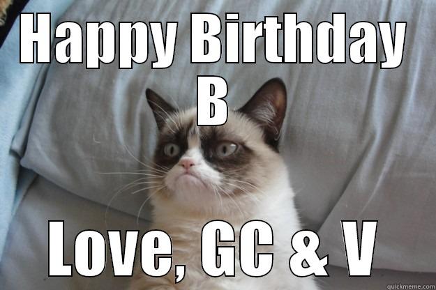 HAPPY BIRTHDAY B LOVE, GC & V Grumpy Cat