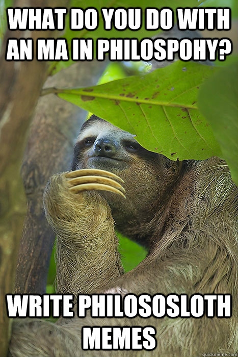 What do you do with an MA in philospohy? write philososloth memes  Philososloth