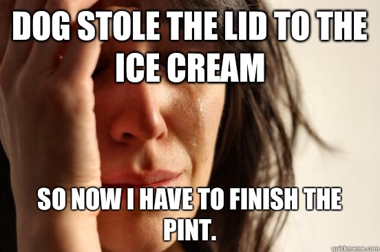 Dog stole the lid to the ice cream So now I have to finish the pint.   First World Problems