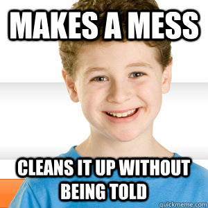 makes a mess cleans it up without being told  Good Kid Greg