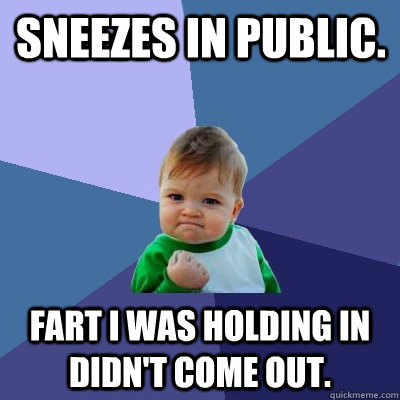 Sneezes in public. Fart I was holding in didn't come out. - Sneezes in public. Fart I was holding in didn't come out.  Success Kid