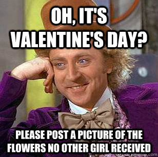 Oh, it's valentine's day? Please post a picture of the flowers no other girl received  Condescending Wonka