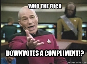 Who The Fuck Downvotes a compliment!?  Annoyed Picard