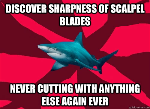 discover sharpness of Scalpel blades never cutting with anything else again ever  Self-Injury Shark