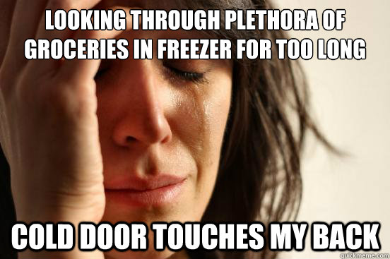 looking through plethora of groceries in freezer for too long cold door touches my back  First World Problems