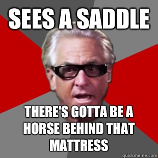 sees a saddle there's gotta be a horse behind that mattress  Storage Wars