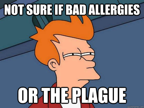 Not sure if bad allergies Or the plague  Futurama Fry