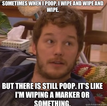 Sometimes when I poop, I wipe and wipe and wipe.
 But there is still poop. It's like I'm wiping a marker or something.   Andy Dwyer