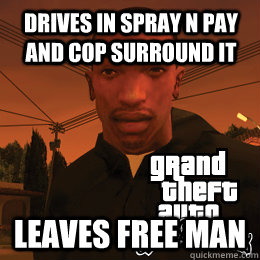drives in spray n pay and cop surround it leaves free man  