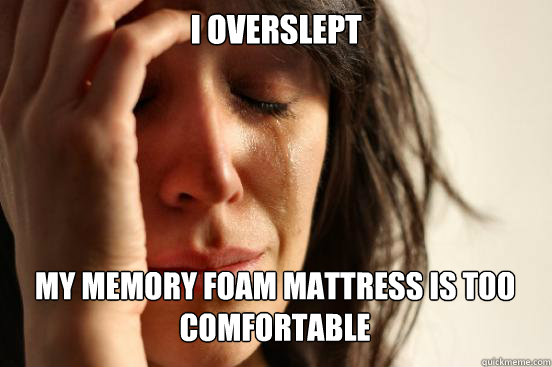 I overslept
 my memory foam mattress is too comfortable   First World Problems