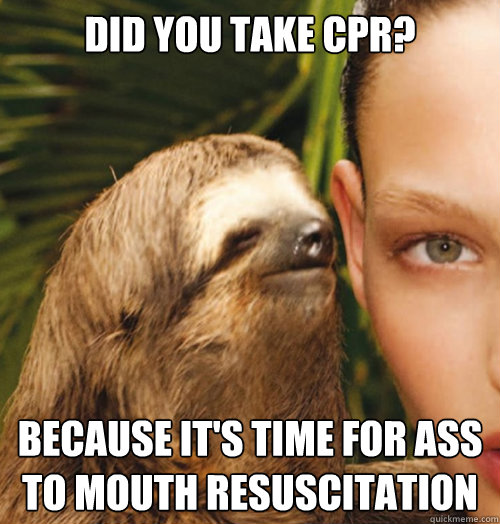 Did you take CPR? Because it's time for ass to mouth resuscitation  Whispering Sloth