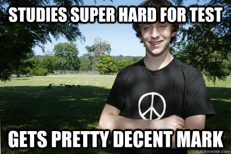 studies super hard for test gets pretty decent mark  