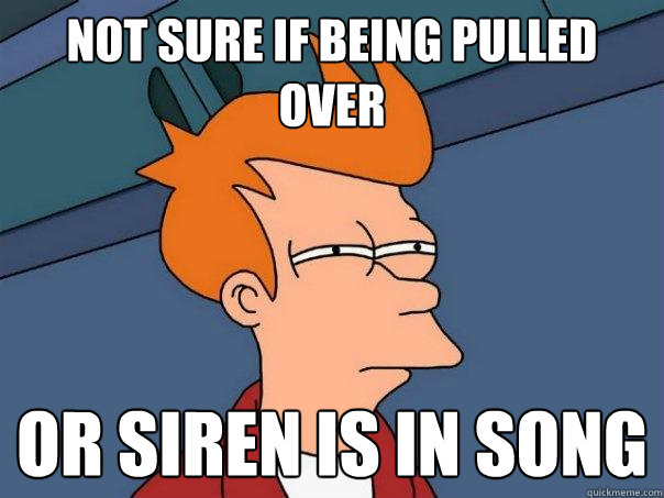 not sure if being pulled
over or siren is in song  Futurama Fry