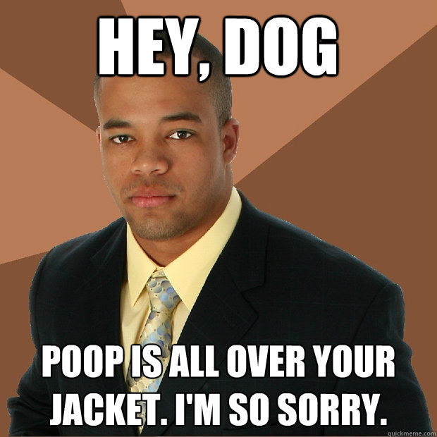 Hey, Dog poop is all over your jacket. I'm so sorry.  Successful Black Man