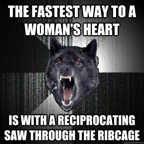 The fastest way to a woman's heart is with a reciprocating saw through