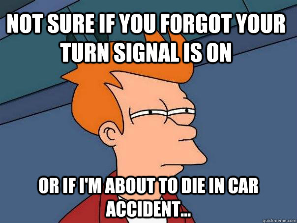 Not sure if you forgot your turn signal is on Or if I'm about to die in car accident...  Futurama Fry