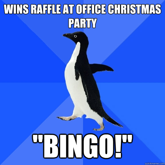 wins raffle at office Christmas party 