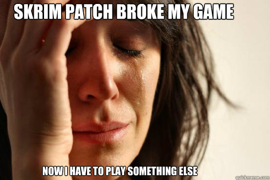 Skrim patch broke my game Now I have to play something else  First World Problems