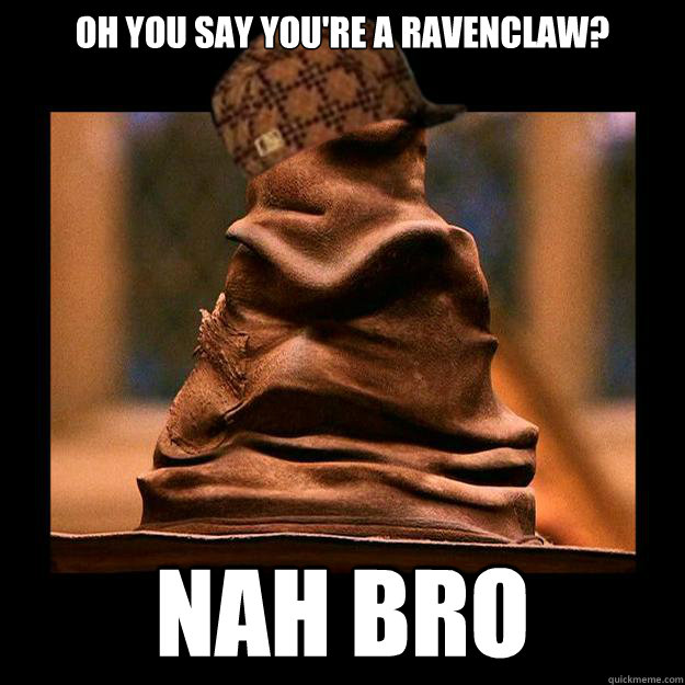 oh you say you're a ravenclaw? nah bro - oh you say you're a ravenclaw? nah bro  Scumbag sorting hat