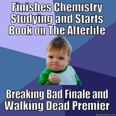 FINISHES CHEMISTRY STUDYING AND STARTS BOOK ON THE AFTERLIFE BREAKING BAD FINALE AND WALKING DEAD PREMIER Success Kid