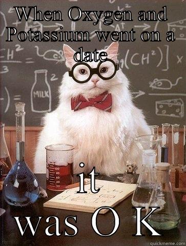Chemistry Cat - WHEN OXYGEN AND POTASSIUM WENT ON A DATE IT WAS O K Chemistry Cat