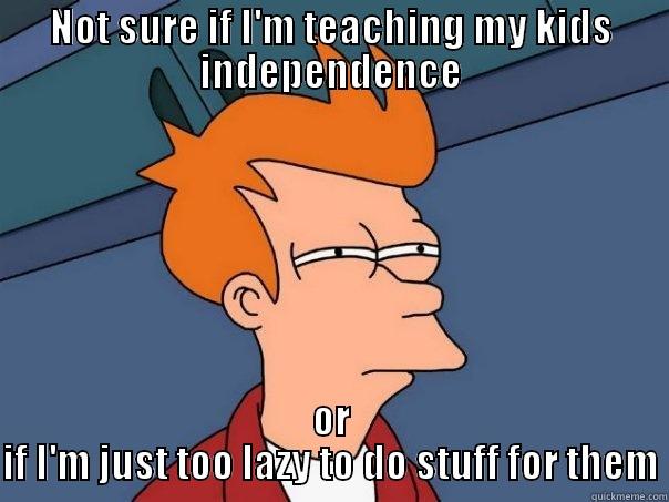 NOT SURE IF I'M TEACHING MY KIDS INDEPENDENCE OR IF I'M JUST TOO LAZY TO DO STUFF FOR THEM Futurama Fry