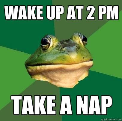 wake up at 2 pm take a nap  Foul Bachelor Frog