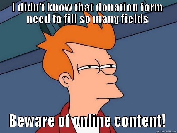 online content - I DIDN'T KNOW THAT DONATION FORM NEED TO FILL SO MANY FIELDS BEWARE OF ONLINE CONTENT! Futurama Fry