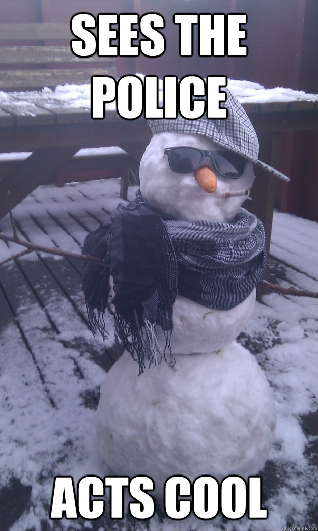 sees the police acts cool  bob the hipster snowman