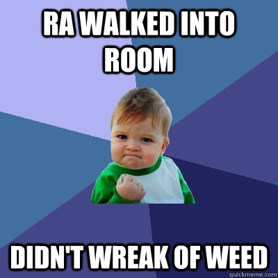 RA walked into room Didn't wreak of weed - RA walked into room Didn't wreak of weed  Success Kid