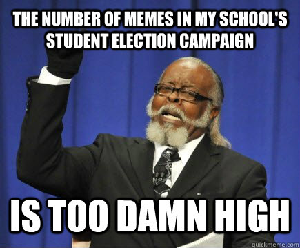 The number of memes in my school's student election campaign is too damn high  Too Damn High
