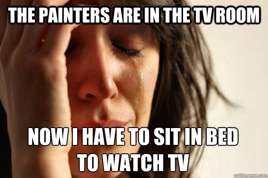 The painters are in the TV room Now I have to sit in bed 
to watch TV  First World Problems