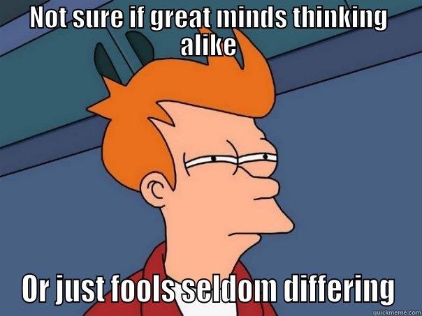 NOT SURE IF GREAT MINDS THINKING ALIKE OR JUST FOOLS SELDOM DIFFERING Futurama Fry