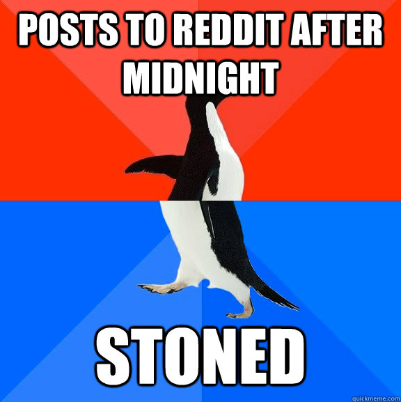 posts to reddit after midnight stoned  Socially Awesome Awkward Penguin
