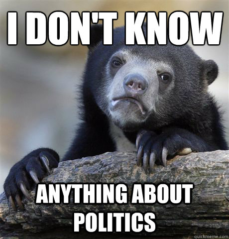 I don't know 
 anything about politics - I don't know 
 anything about politics  Confession Bear